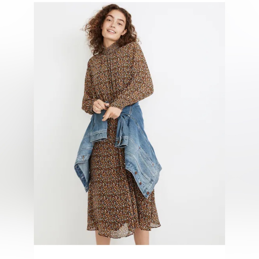 (Re)sourced Georgette Smocked-Neck Midi Dress in Folktale Paisley